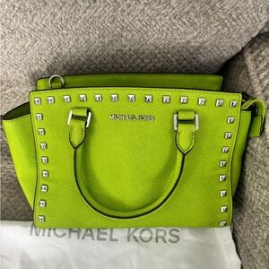 Michael Kors Neon Green Studded Satchel